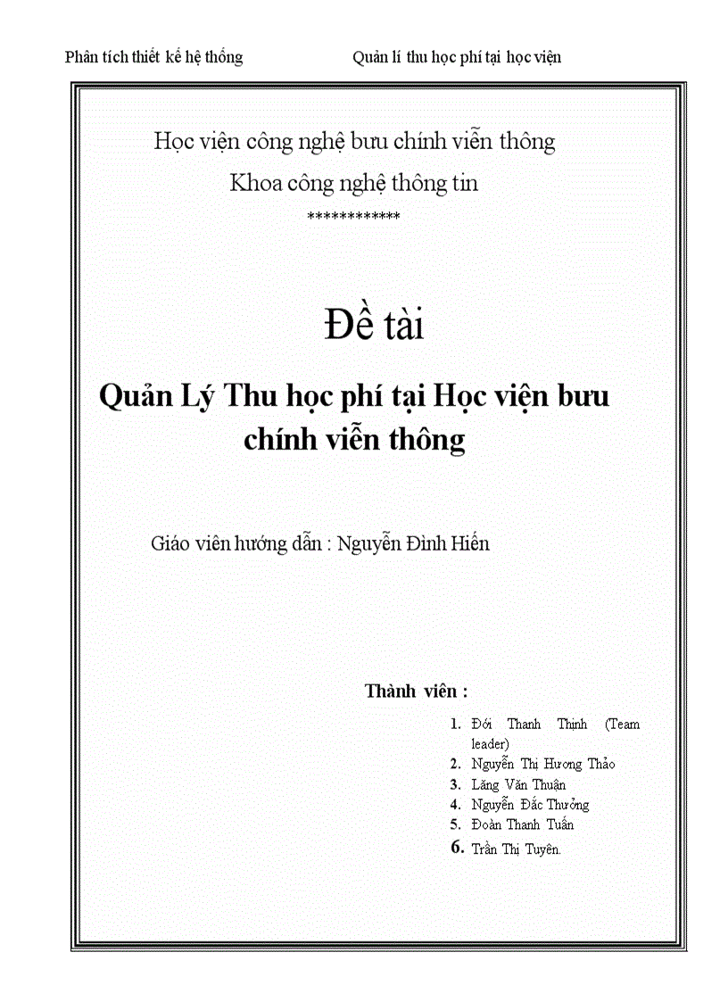 Quản lí thu học phí phân tích hướng đối tượng