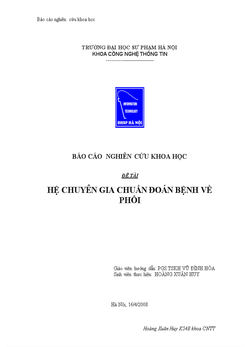Báo cáo nghiên cứu khoa học hệ chuyên gia chuẩn đoán bệnh về phổi