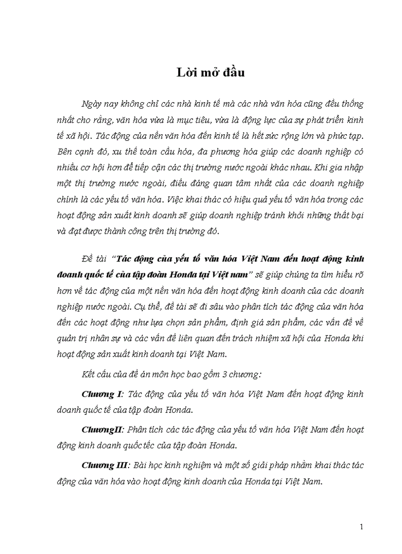 Tác động của yếu tố văn hóa Việt Nam đến hoạt động kinh doanh quốc tế của tập đoàn Honda tại Việt Nam
