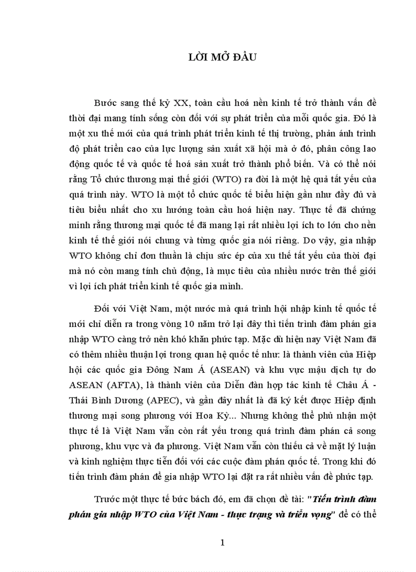 Tiến trình đàm phán gia nhập WTO của VN Thực trạng triển vọng
