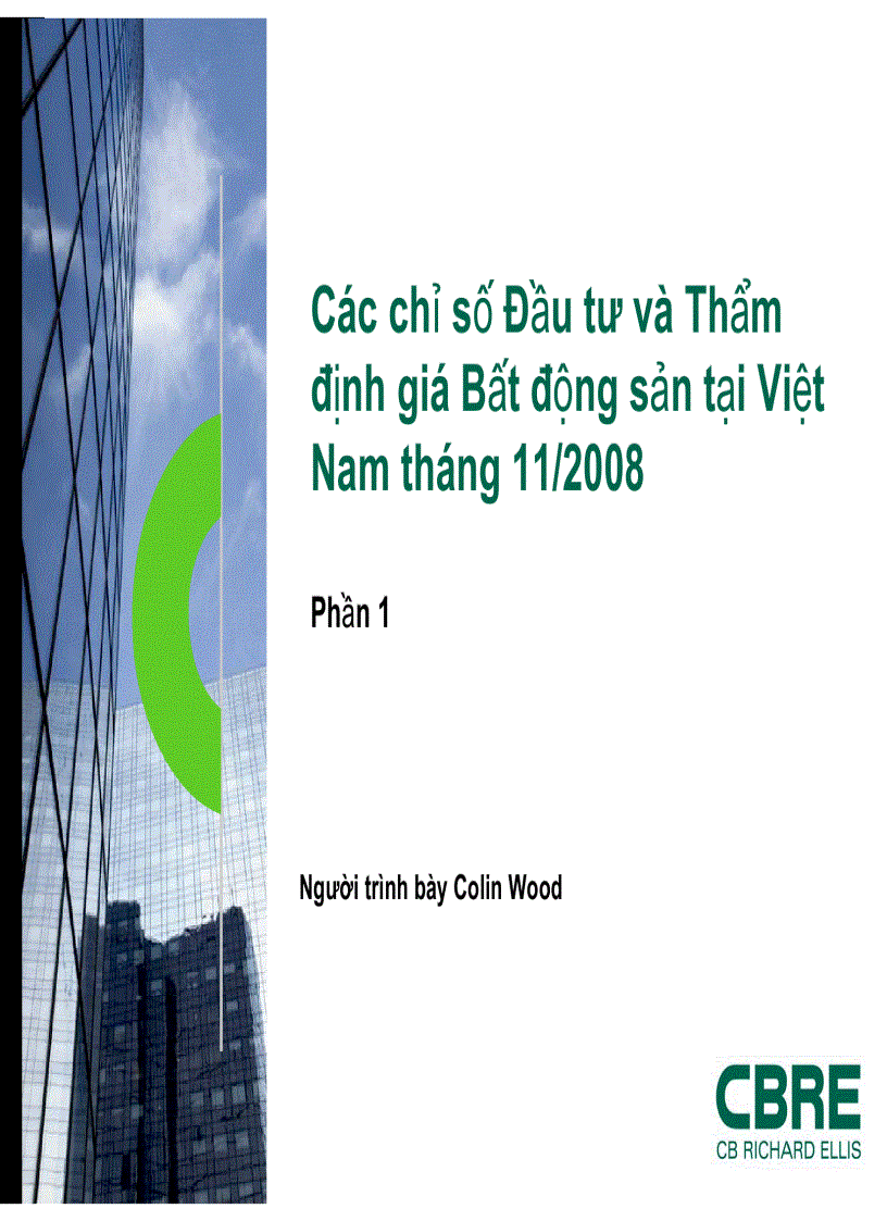 Các chỉ số Đầu tư và Thẩm định giá Bất động sản tại Việt Nam 11 2008