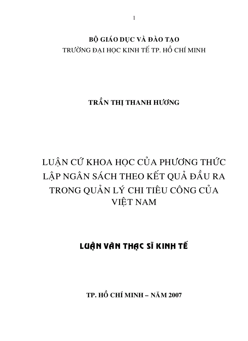 Luận cứ khoa học của phương thức lập ngân sách theo kết quả đầu ra trong quản lý chi tiêu công của Việt Nam