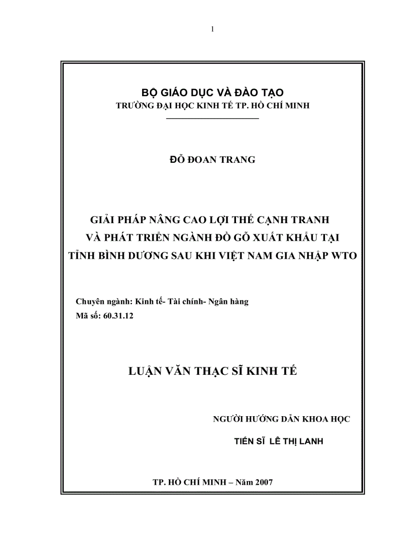 Giải pháp nâng cao lợi thế cạnh tranh và phát triển ngành đồ gỗ xuất khẩu tại tỉnh Bình Dương sau khi Việt Nam gia nhập WTO