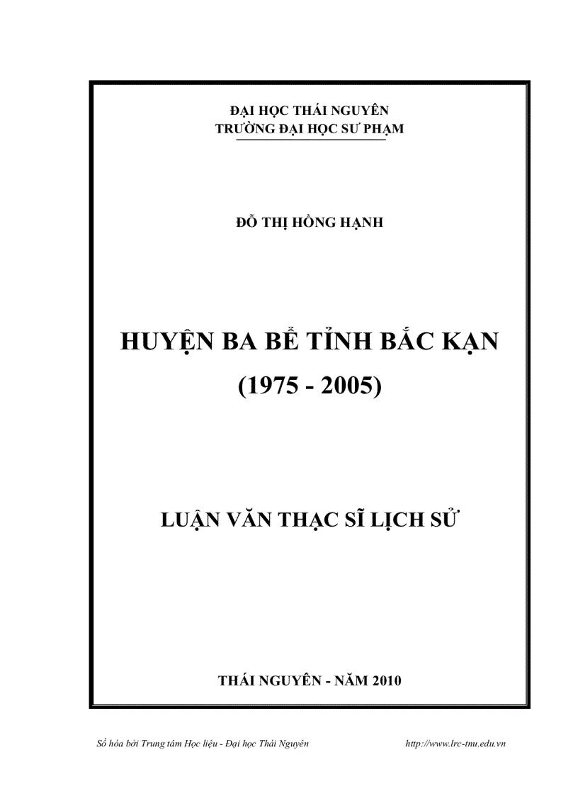 Huyện ba bể tỉnh bắc kạn 1975 2005 chuyên ngành lịch sử