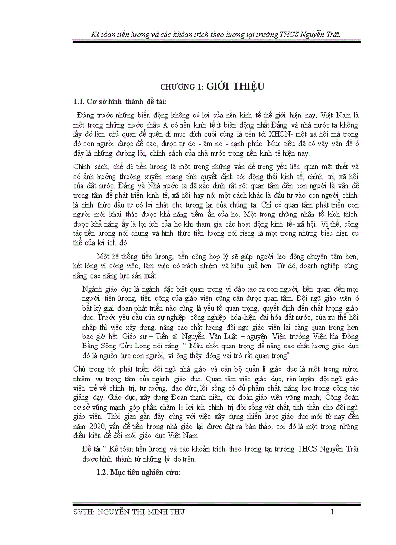 Kế tóan tiền lương và các khỏan trích theo lương tại trường THCS Nguyễn Trãi