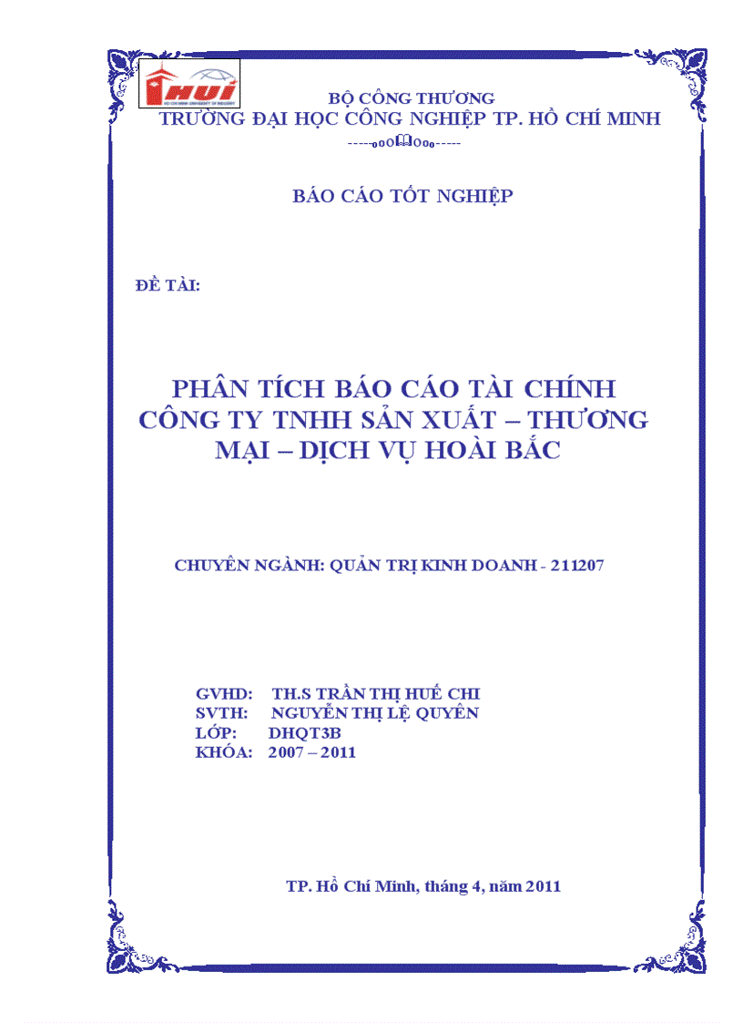 Phân tích báo cáo tài chính công ty tnhh sản xuất thương mại dịch vụ hoài bắc