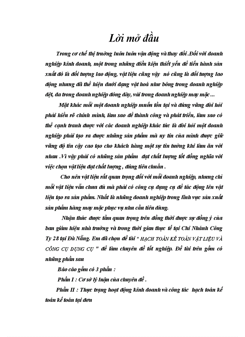 Hạch toán kế toán vật liệu và công cụ dụng cụ tại công ty 28 tại Đà nẵng