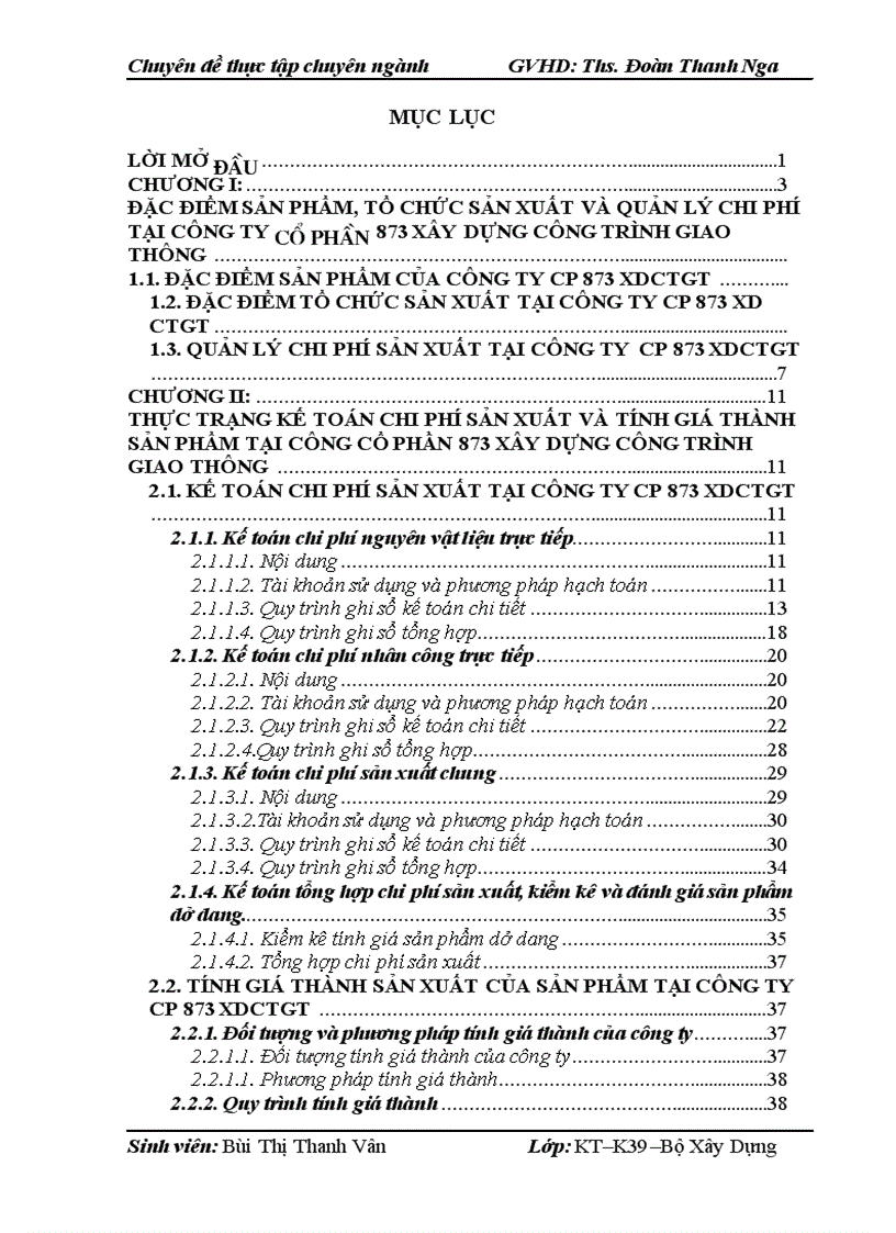 Hoàn thiện kế toán chi phí sản xuất và tính giá thành sản phẩm tại công ty Cổ phần 873 Xây dựng công trình giao thông