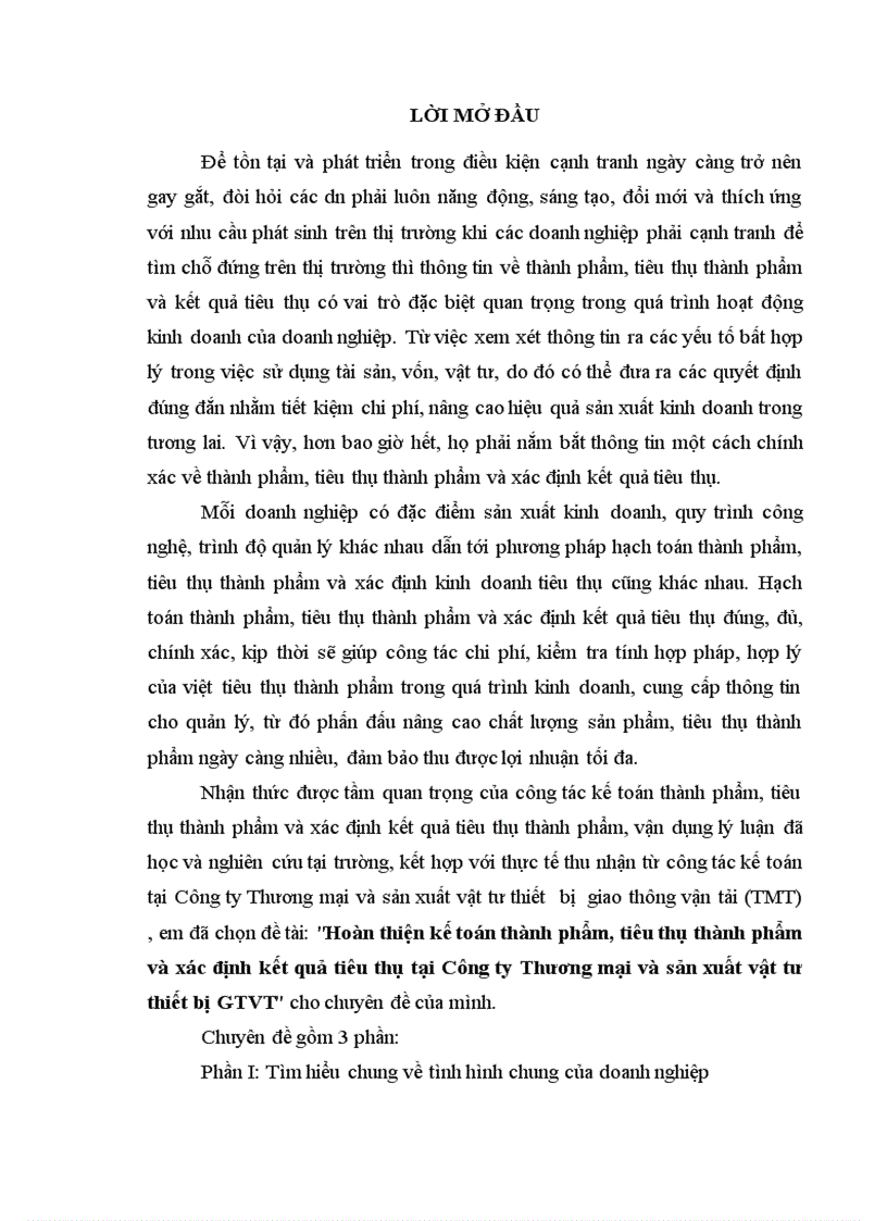 Hoàn thiện kế toán thành phẩm tiêu thụ và xác định kết quả tiêu thụ tại Công ty Thương mại GTVT