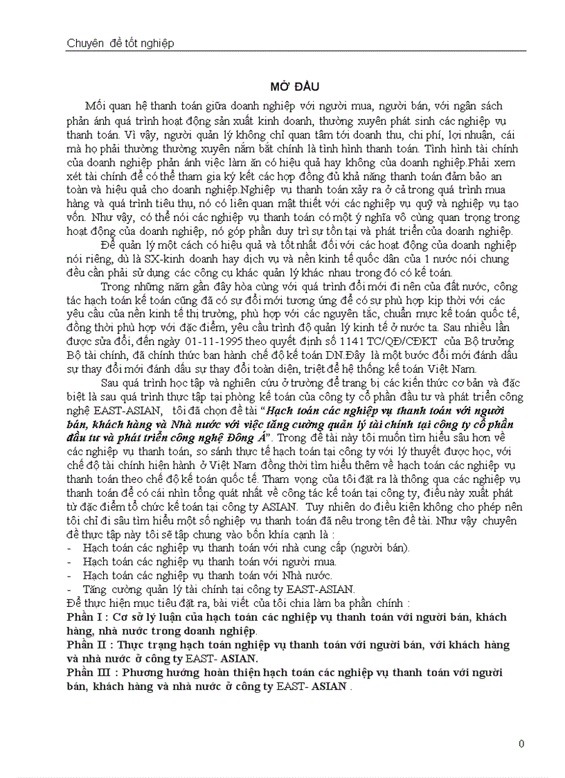 Hạch toán các nghiệp vụ thanh toán tại công ty cổ phần đầu tư và phát triển công nghệ Đông Á