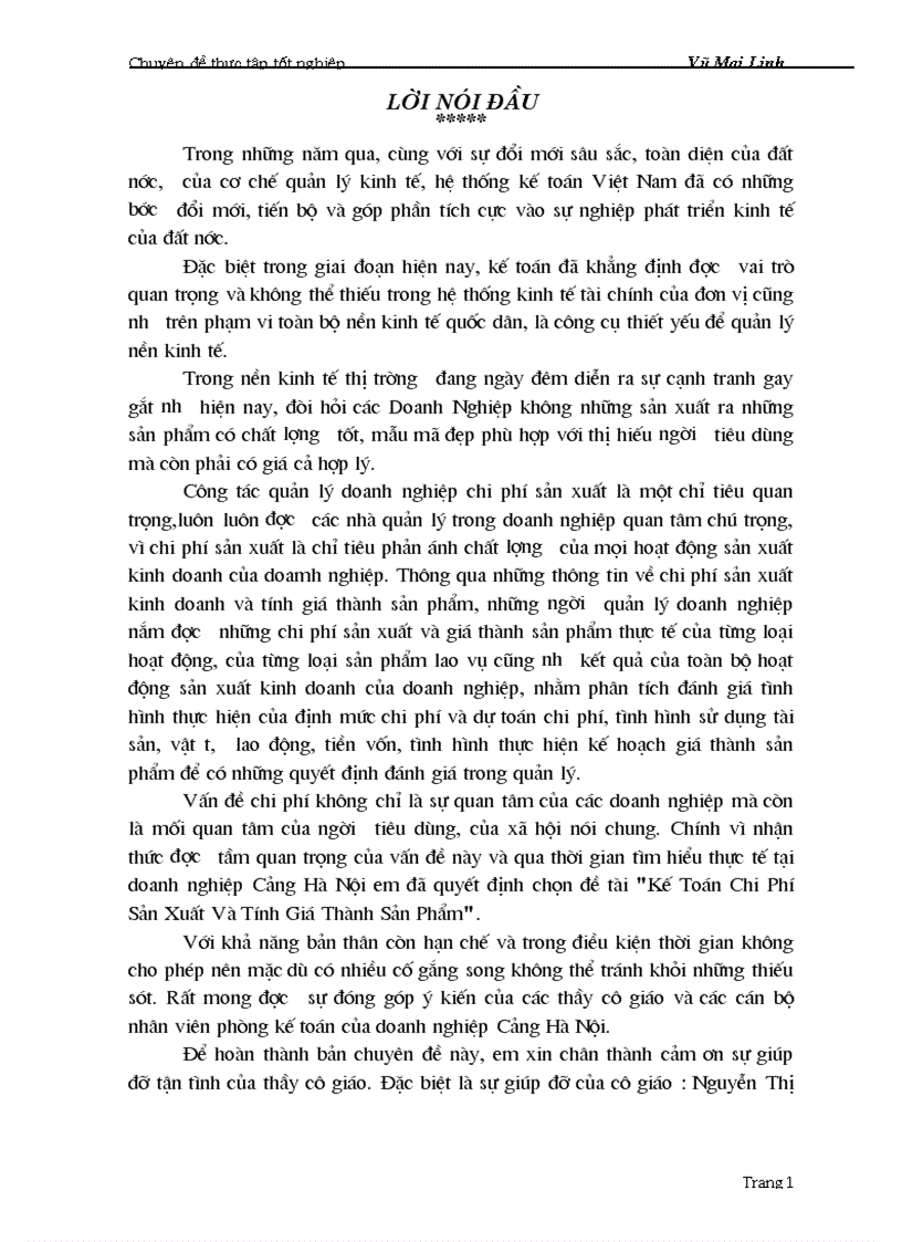 Luận văn Kế Toán Chi Phí Sản Xuất Và Tính Giá Thành Sản Phẩm