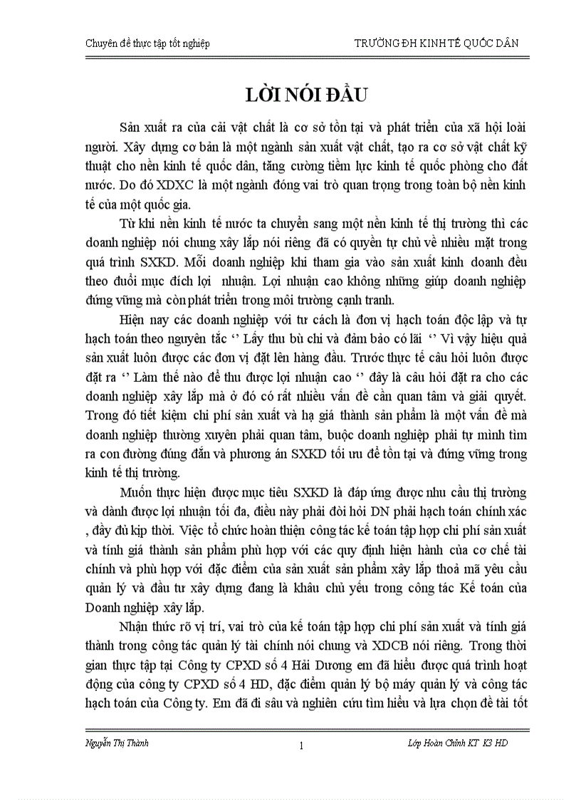 Kế toán tập hợp chi phí sản xuất và tính giá thành sản phẩm công ty cpxd số 4 hải dương