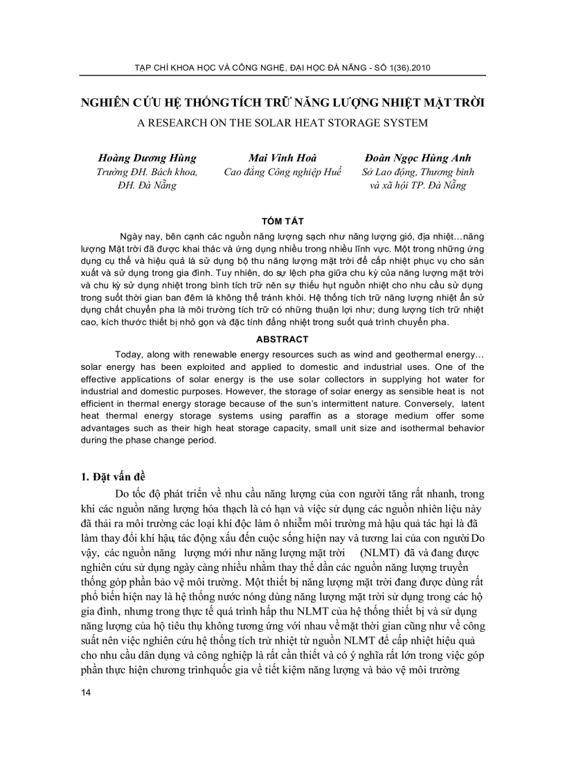 Nckh Nghiên c ứu hệ thống tích trữ năng lượng nhiệt mặt trời