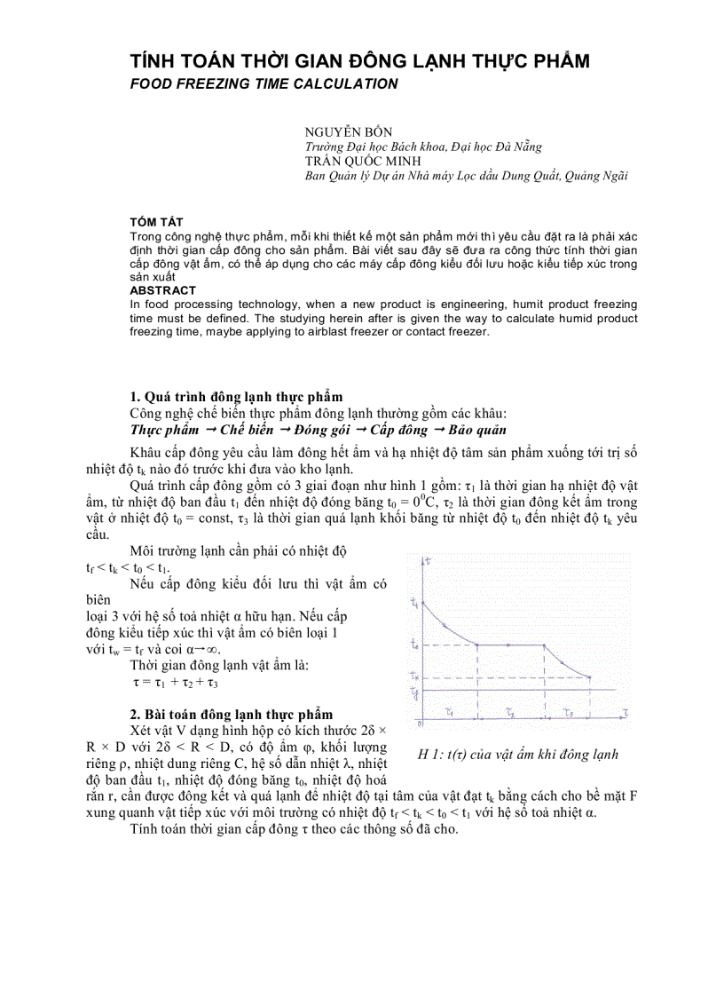 NCKH Tính toán thời gian đông lạnh thực phẩm