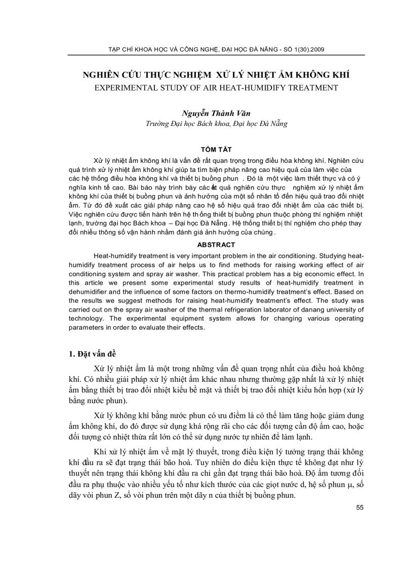 Đề tài NCKH Thực nghiệm xử lý nhiệt ẩm không khí
