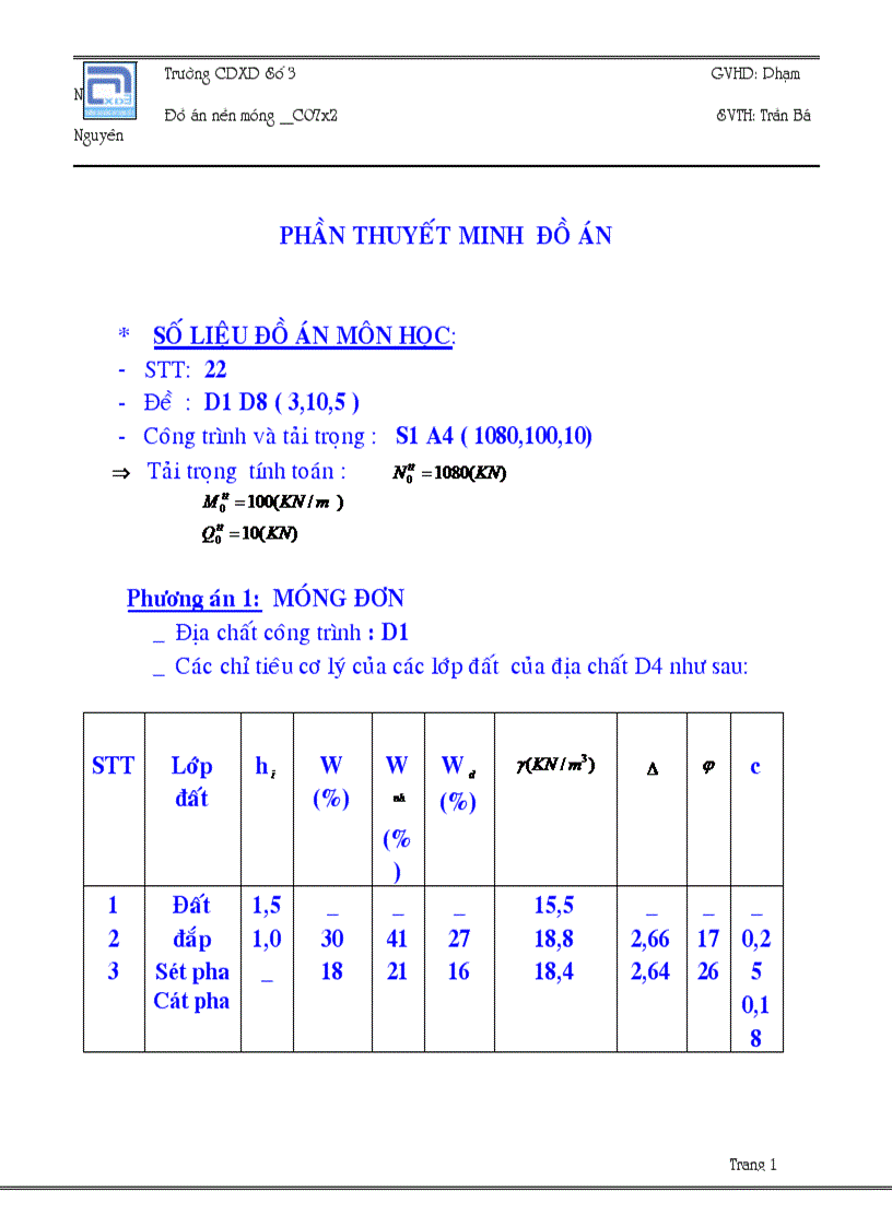 Nền móng Cao đẳng xây dựng số 3