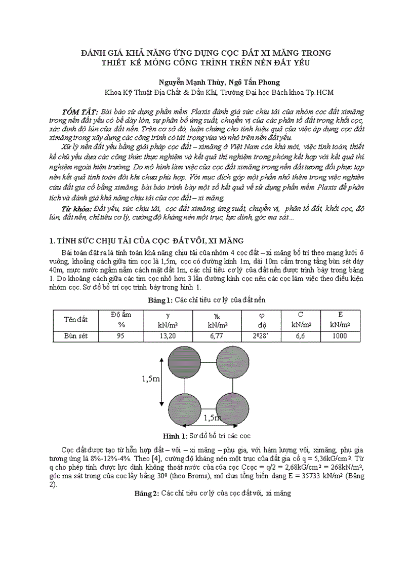 Ánh giá khả năng ứng dụng cọc đất xi măng trong thiết kế móng công trình trên nền đất yếu