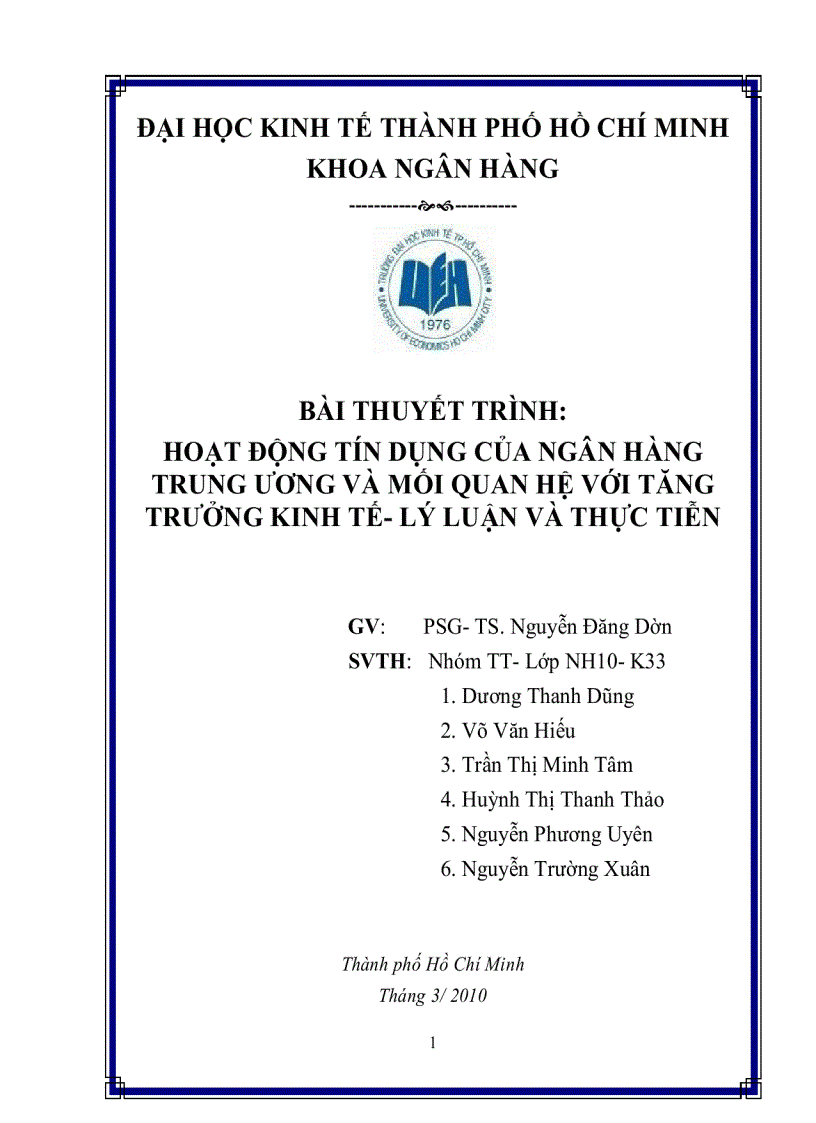 Hoạt động tín dụng của ngân hàng trung ương và mối quan hệ với tăng trưởng kinh tế lý luận và thực tiễn