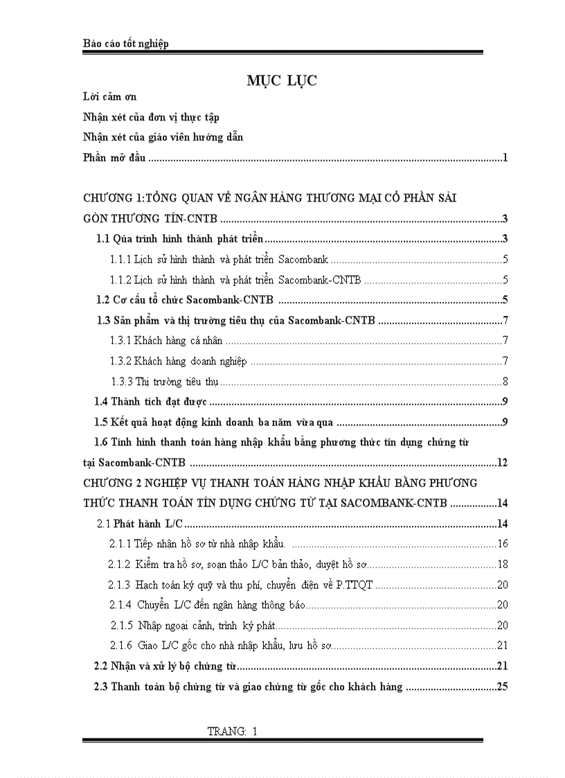 Thực trạng và giải pháp mở rộng hoạt động thanh toán tín dụng chứng từ tại sacombank cntb