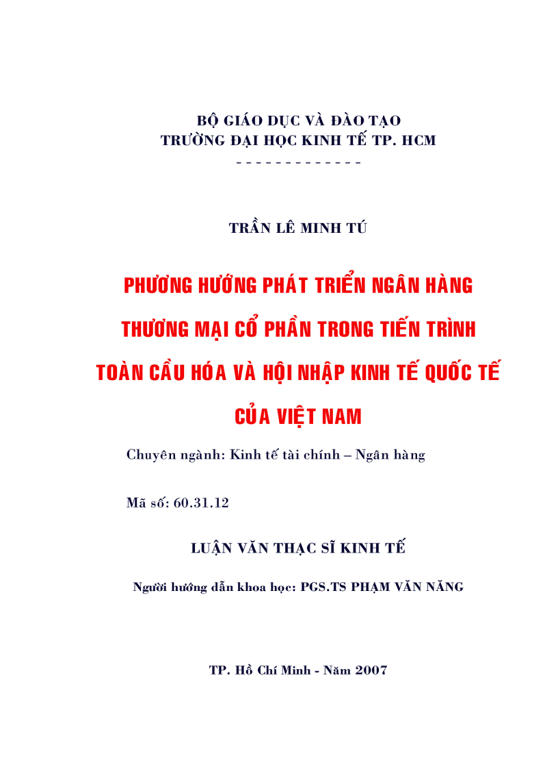 Phương hướng phát triển ngân hàng thương mại cổ phần trong tiến trình toàn cầu hóa và hội nhập kinh tế quốc tế của Việt Nam