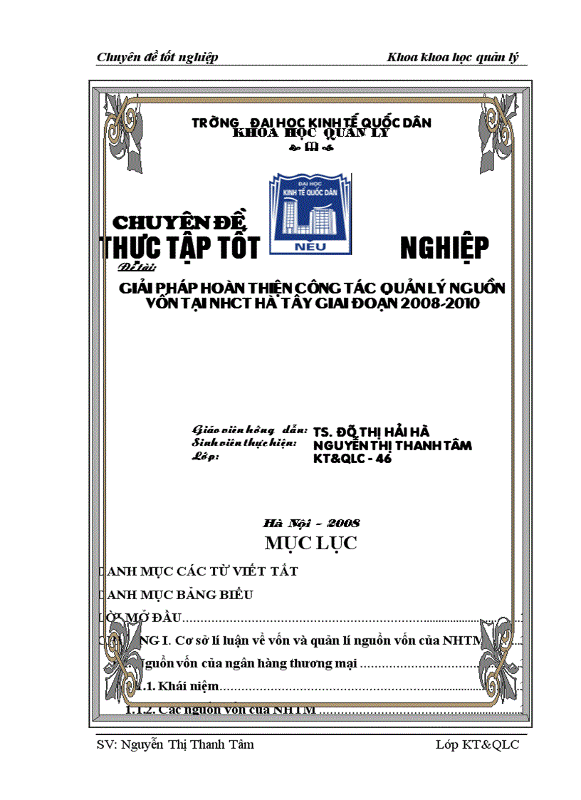 Giải pháp hoàn thiện công tác quản lý nguồn vốn tại Ngân Hàng CT Hà Tây giai đoạn 2008 2010