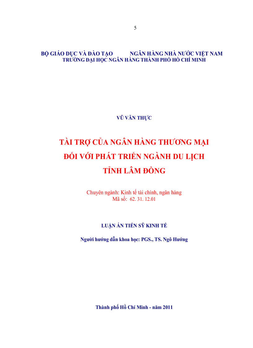 Tài trợ của ngân hàng thương mại đối với sự phát triển ngành du lịch tỉnh lâm đồng