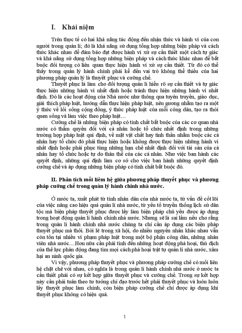 Phân tích mối liên hệ giữa phương pháp thuyết phục và phương pháp cưỡng chế trong quản lí hành chính nhà nước