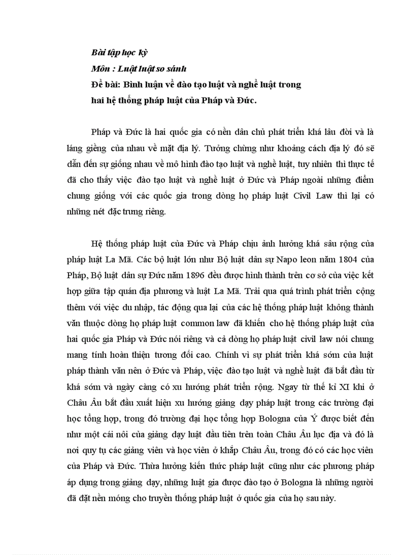 Bình luận về đào tạo luật và nghề luật trong hai hệ thống pháp luật của Pháp và Đức