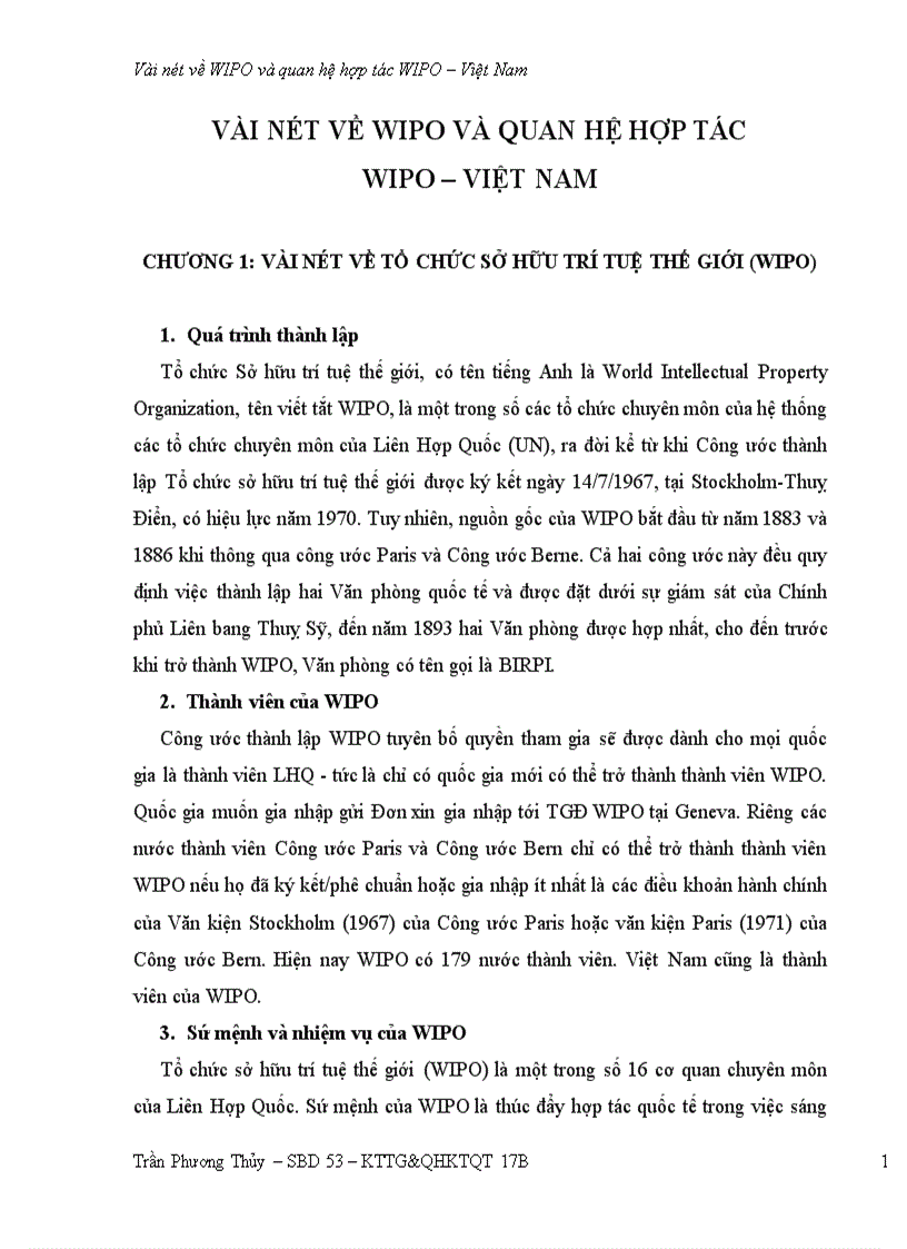Vài nét về wipo và quan hệ hợp tác wipo việt nam