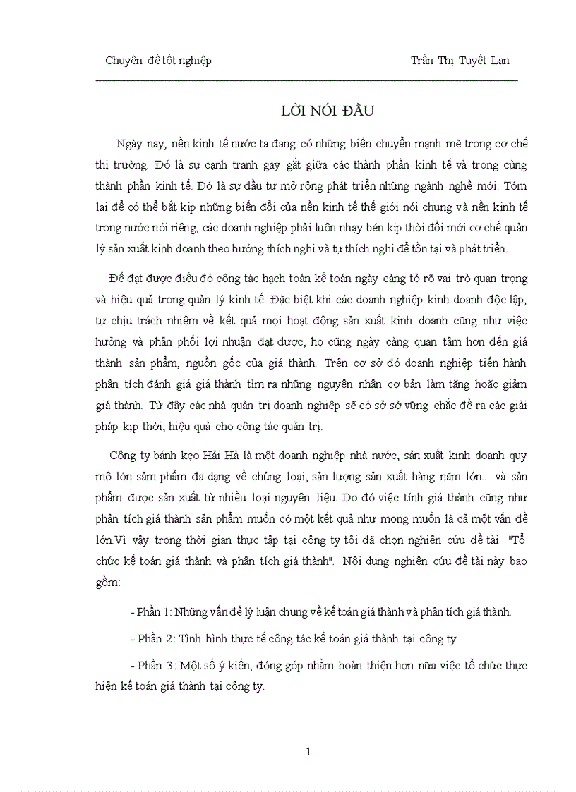 Tổ chức giá thành và phân tích giá tại công ty hàng tiêu dùng