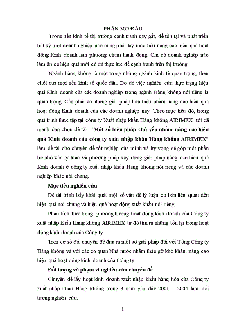 Một số biện pháp chủ yếu nhằm nâng cao hiệu quả Kinh doanh của công ty xuất nhập khẩu Hàng không AIRIMEX