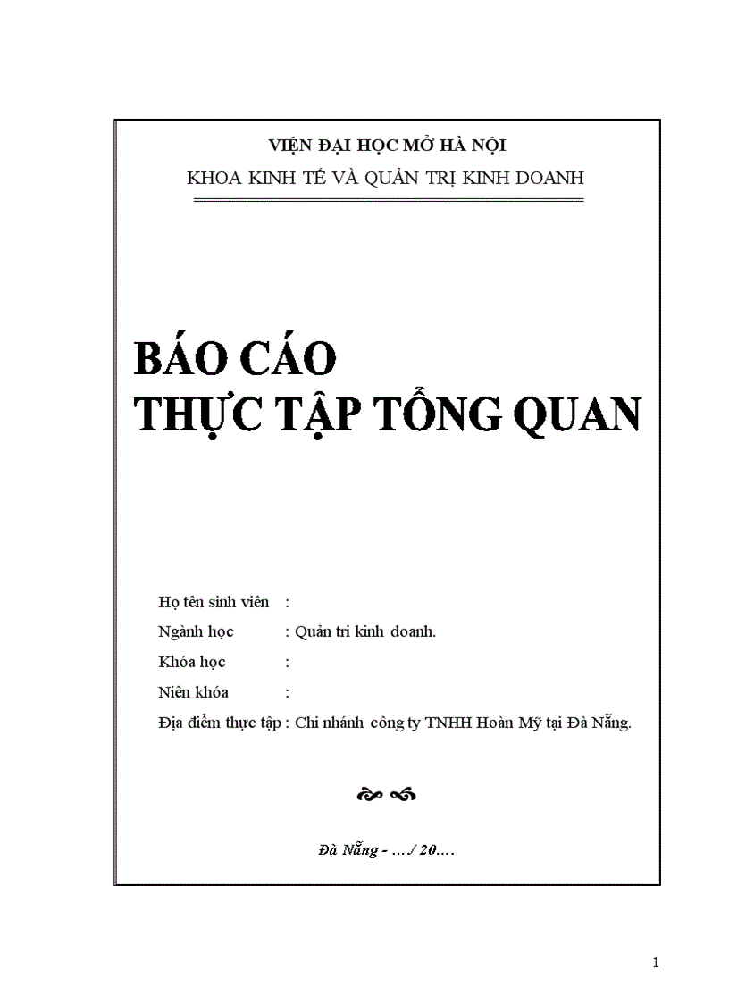 Báo cáo thực tập Chi nhánh công ty TNHH Hoàn Mỹ tại Đà Nẵng