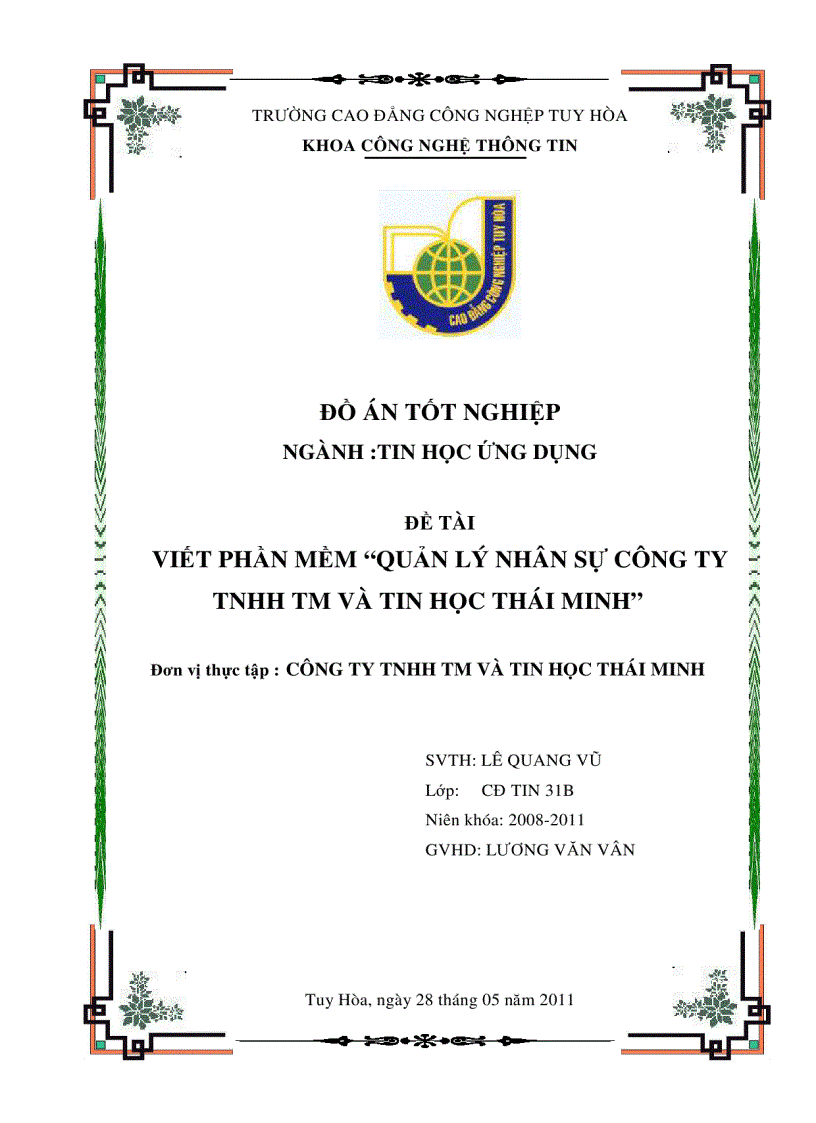 Đề tài tốt nghiệp Quản lý nhân sự công ty TNHH thương mại và Tin Học Thái Minh