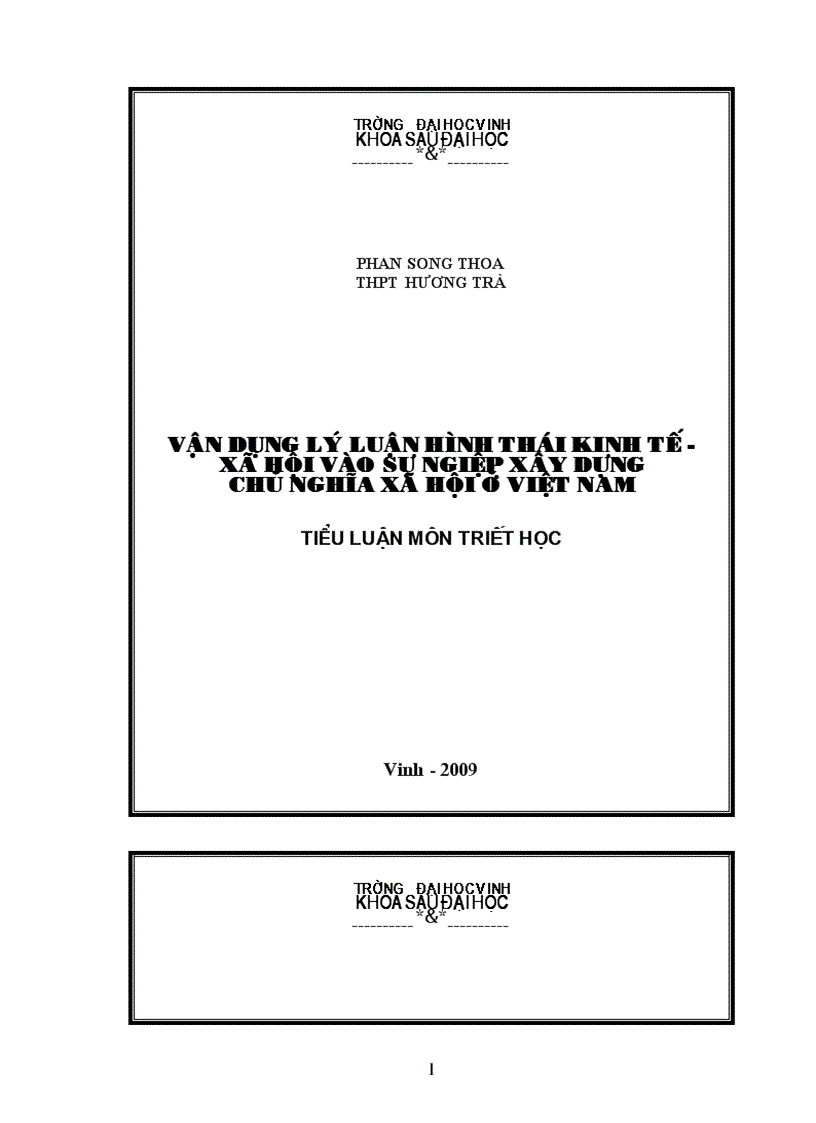 Vận dụng lý luận hình thái kinh tế xã hội vào sự ngiệp xây dựng chủ nghĩa xã hội ở việt nam