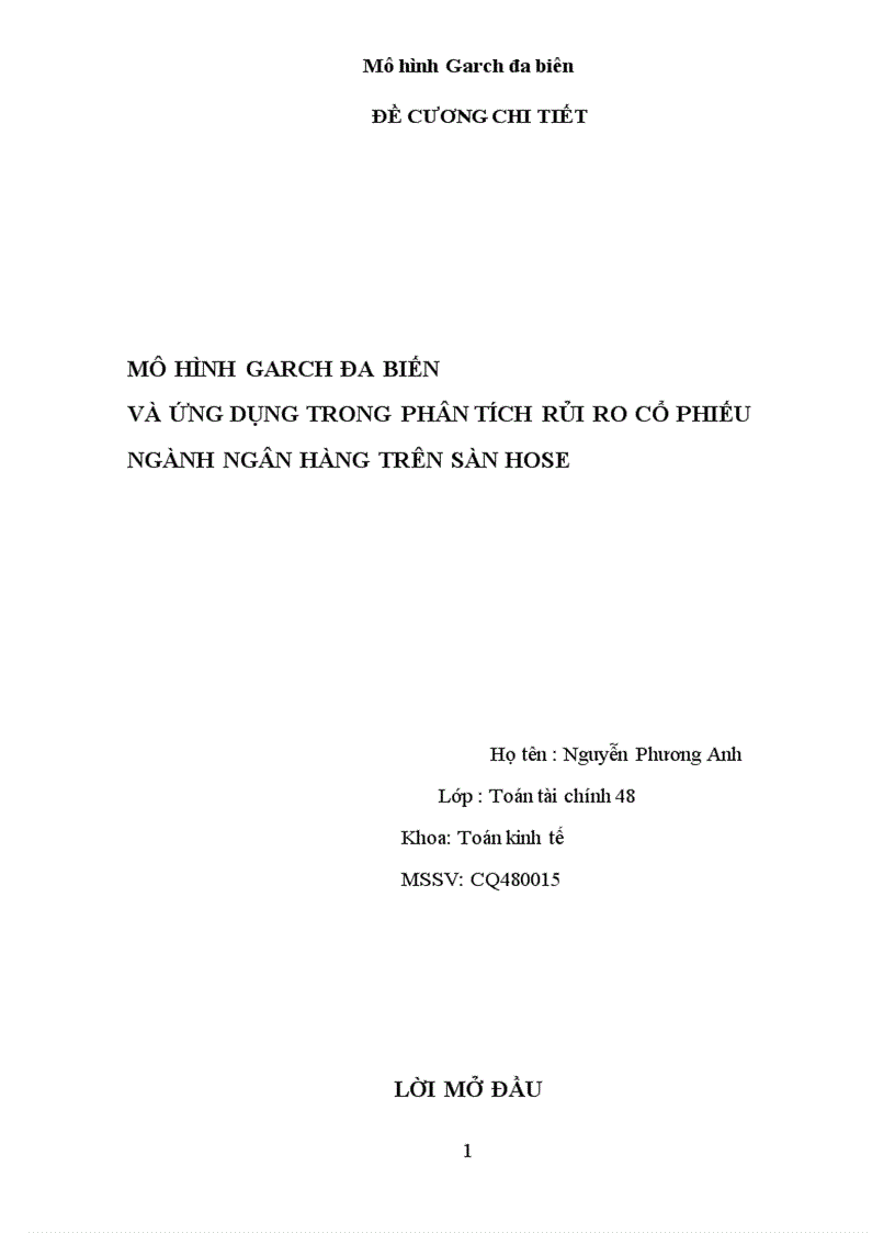 Mô hình garch đa biến và ứng dụng trong phân tích rủi ro cổ phiếu ngành ngân hàng trên sàn hose