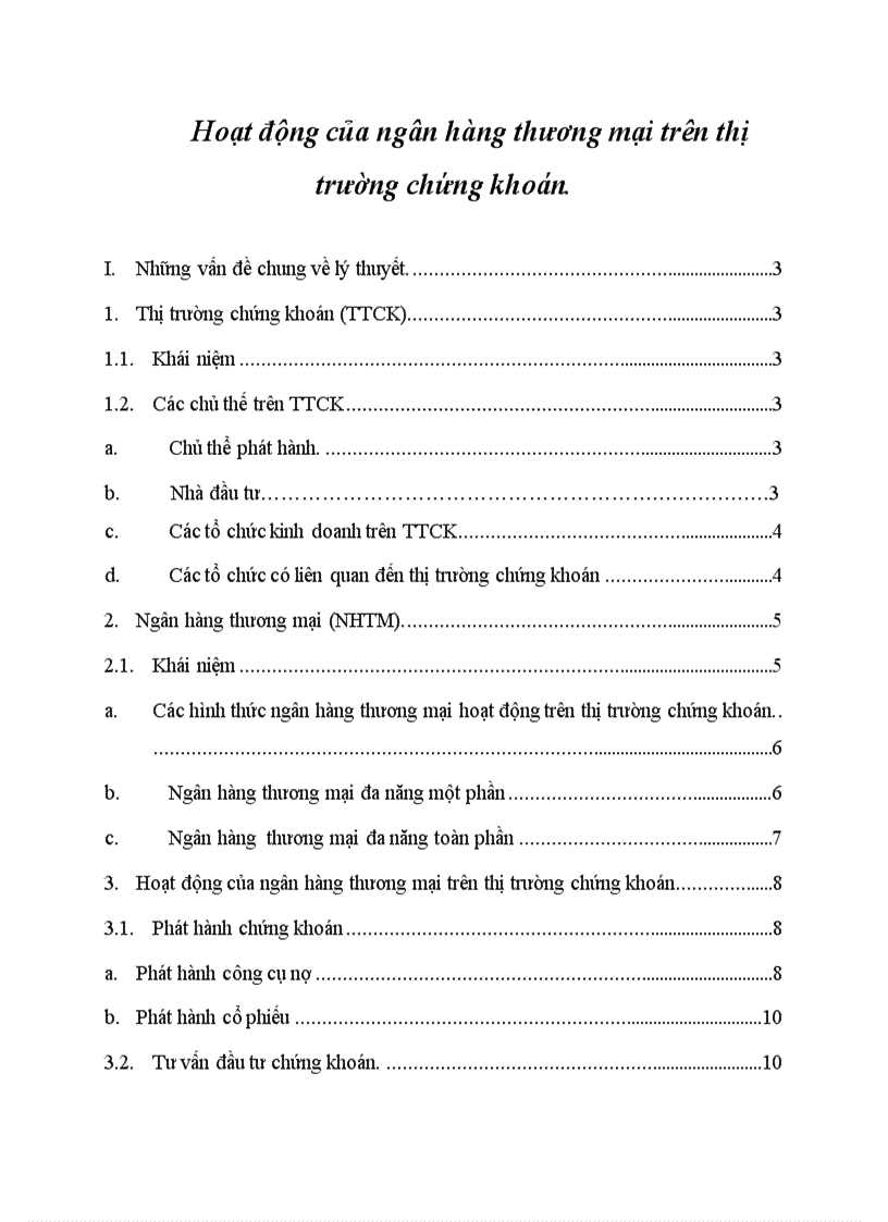 Hoạt động của ngân hàng thương mại trên thị trường chứng khoán