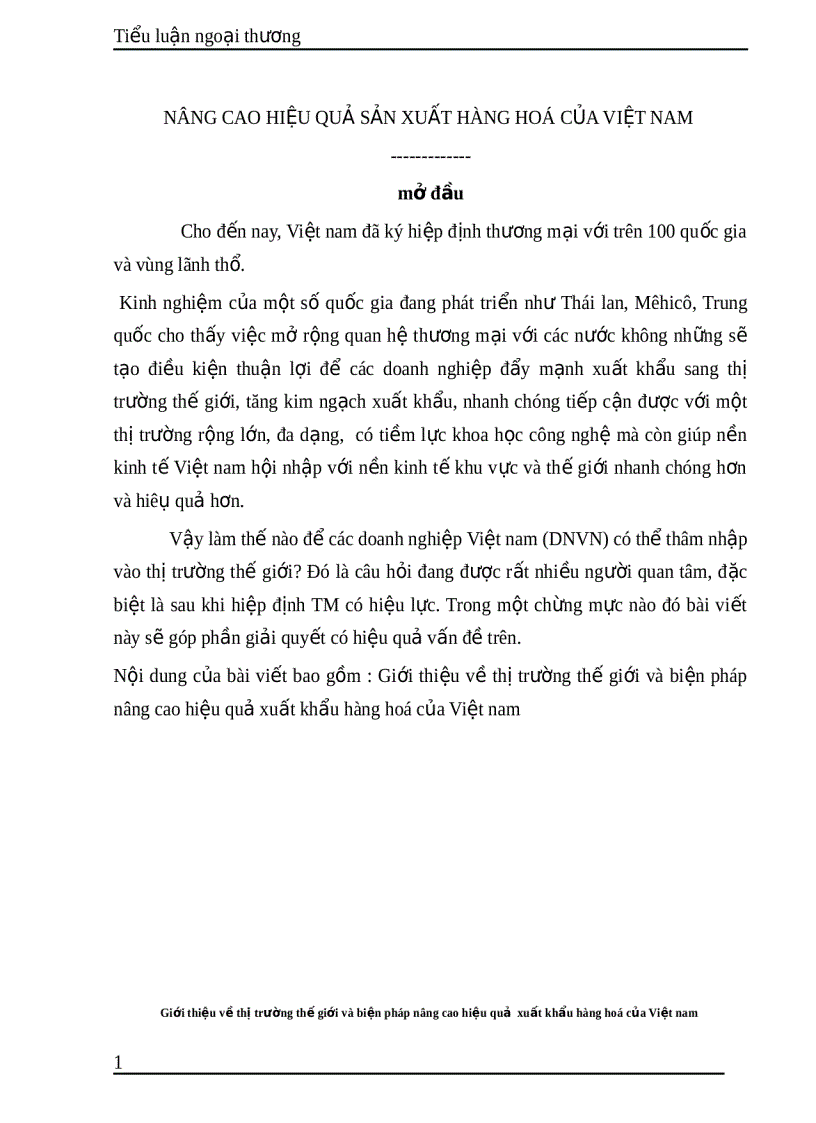 Nâng cao hiệu quả sản xuất hàng hóa của Việt Nam