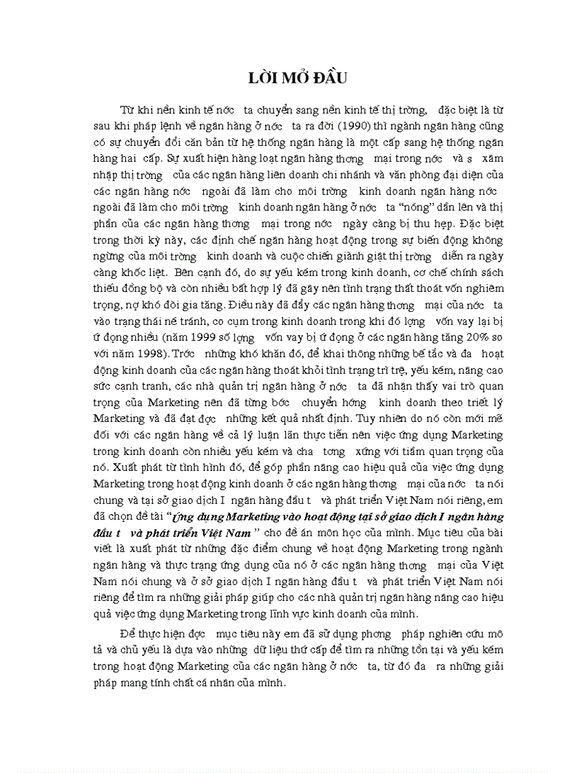 Marketting tại sở Giao Dịch I Ngân hàng đầu tư và Phát triển Việt Nam