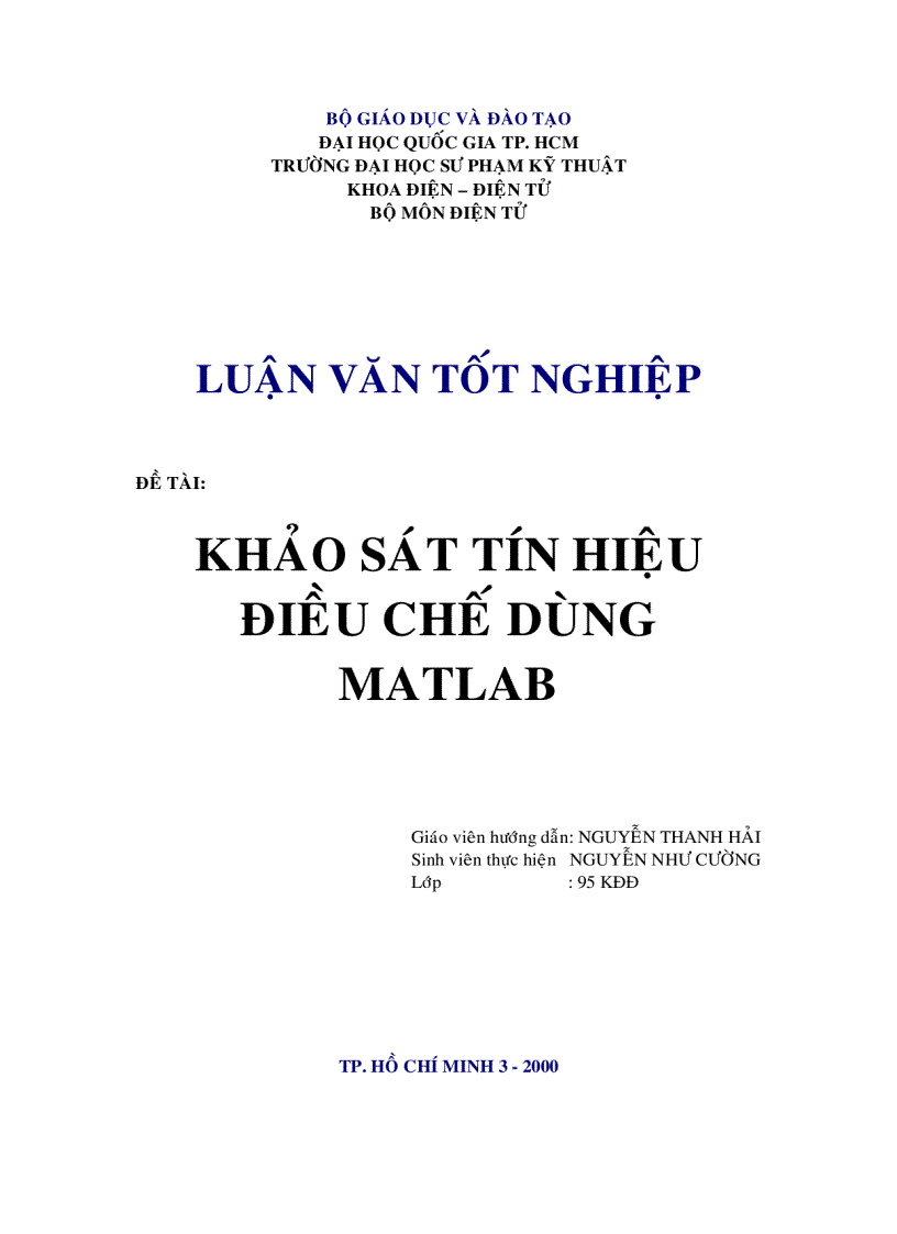 Khảo sát tín hiệu điều chế dùng MATLAB