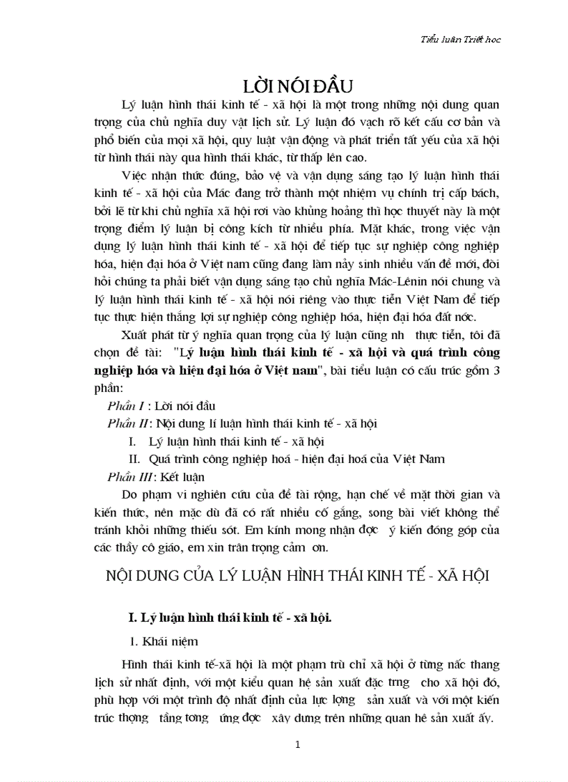 Lý luận hình thái kinh tế xã hội và quá trình công nghiệp hóa và hiện đại hóa ở Việt nam