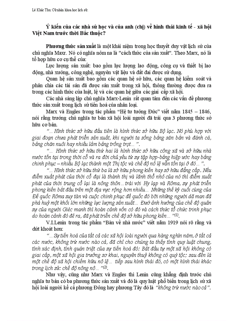 Hình thái kinh tế xã hội Việt Nam trước thời Bắc thuộc