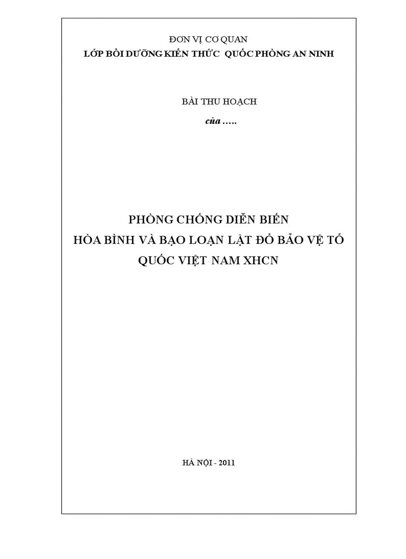 Phòng chống diễn biến hòa bình và bạo loạn lật đổ bảo vệ tổ quốc việt nam xhcn