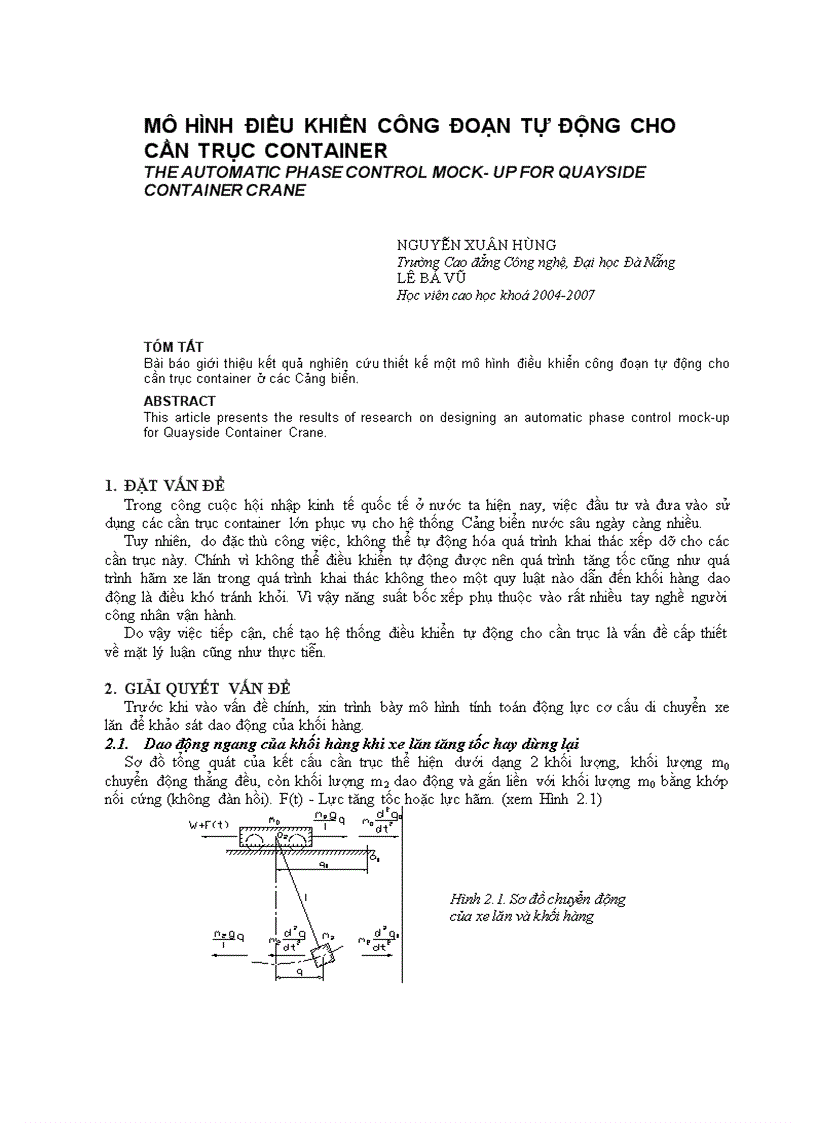 Mô hình điều khiển công đoạn tự động cho cần trục container