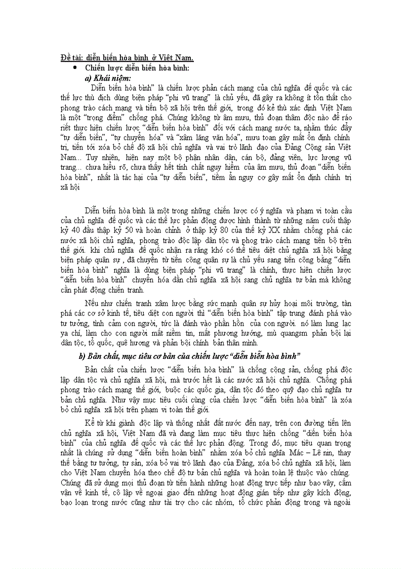 Đề tài diễn biến hòa bình ở Việt Nam