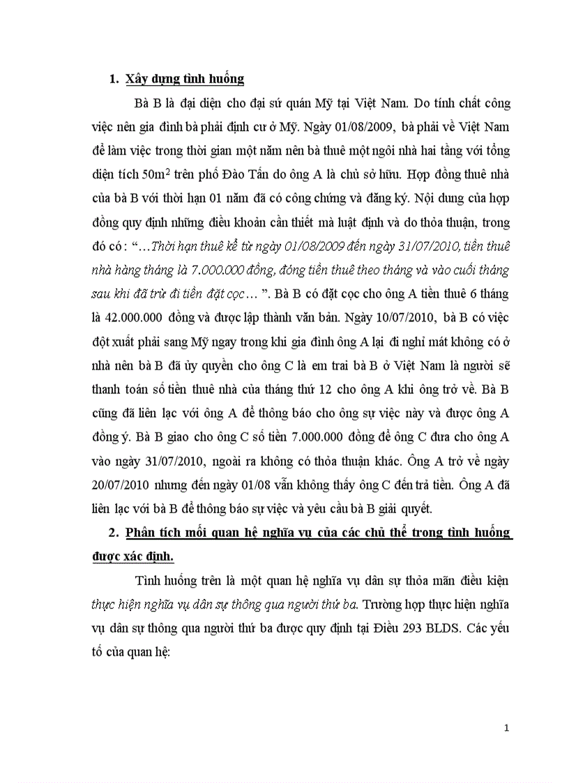 Xây dựng tình huống thực hiện nghĩa vụ dân sự thông qua người thứ 3