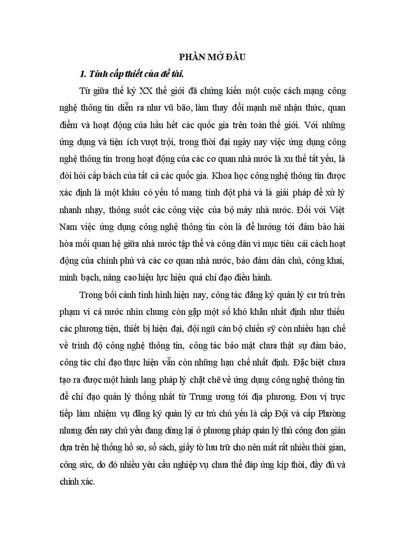 Phần I Nâng cao hiệu quả hoạt động ứng dụng công nghệ thông tin vào công tác quản lý cư trú