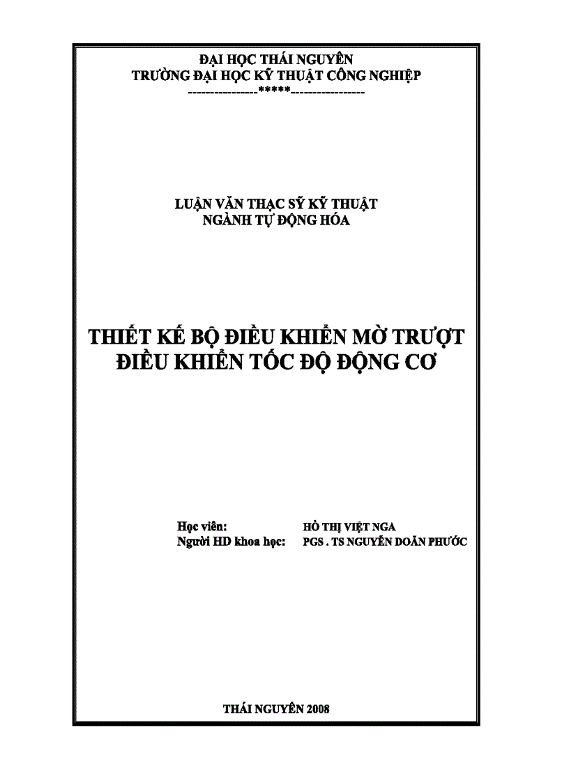 Luận văn thạc sỹ kỹ thuật ngành tự động hóa thiết kế bộ điều khiển mờ trượt điều khiển tốc độ động cơ