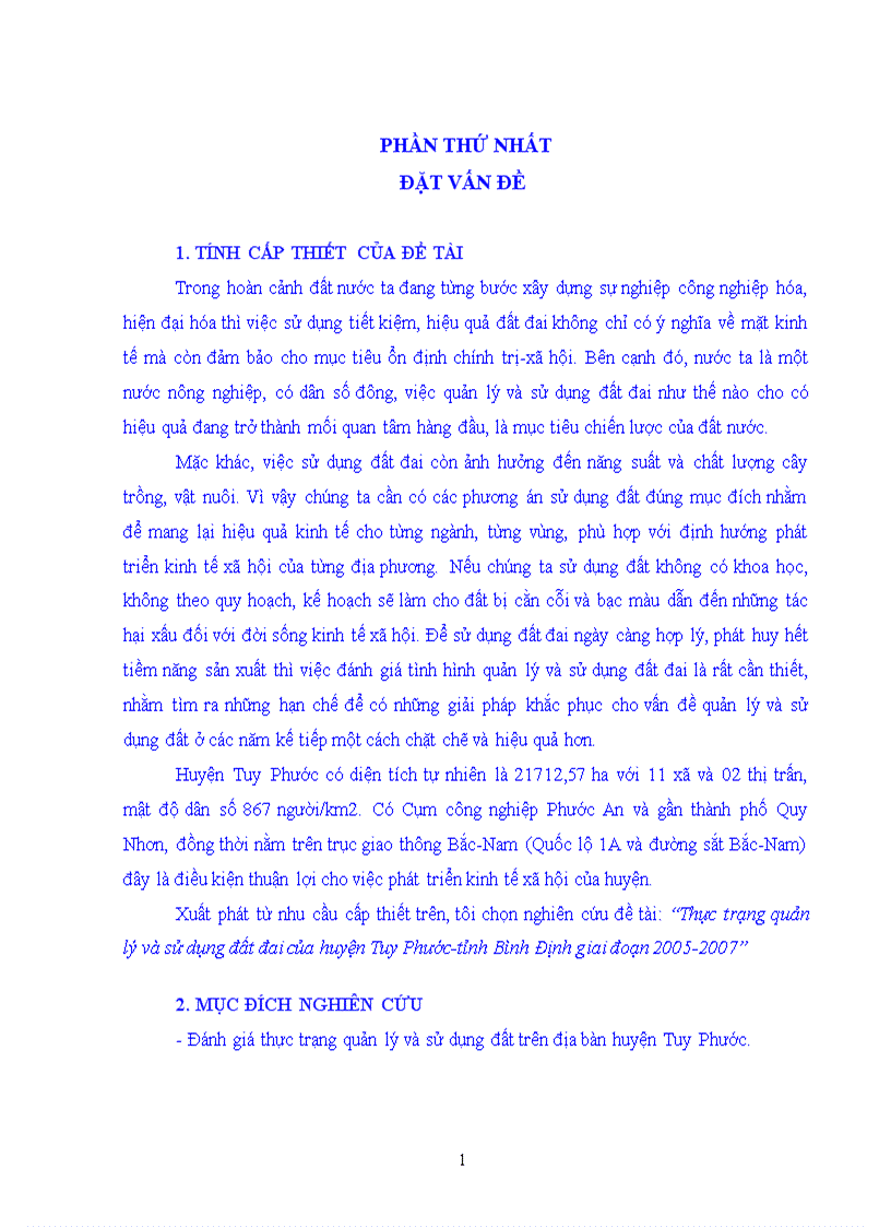 Thực trạng quản lý và sử dụng đất đai của huyện Tuy Phước tỉnh Bình Định giai đoạn 2005 2007