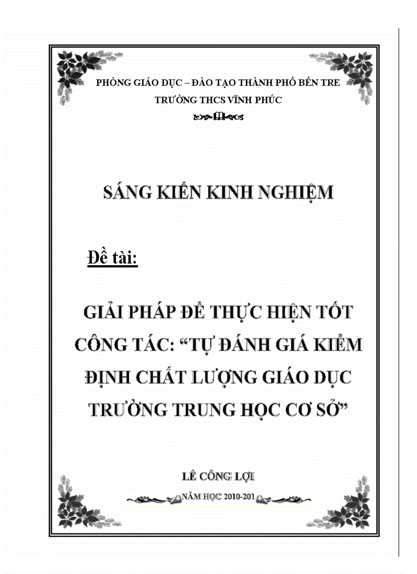 Giải pháp để thực hiện tốt công tác tự đánh giá kiểm định chất lượng giáo dục trường trung học cơ sở