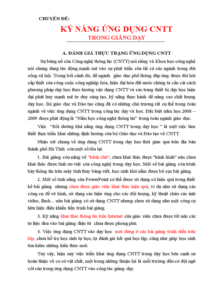 Kỹ năng ứng dụng cntt trong giảng dạy